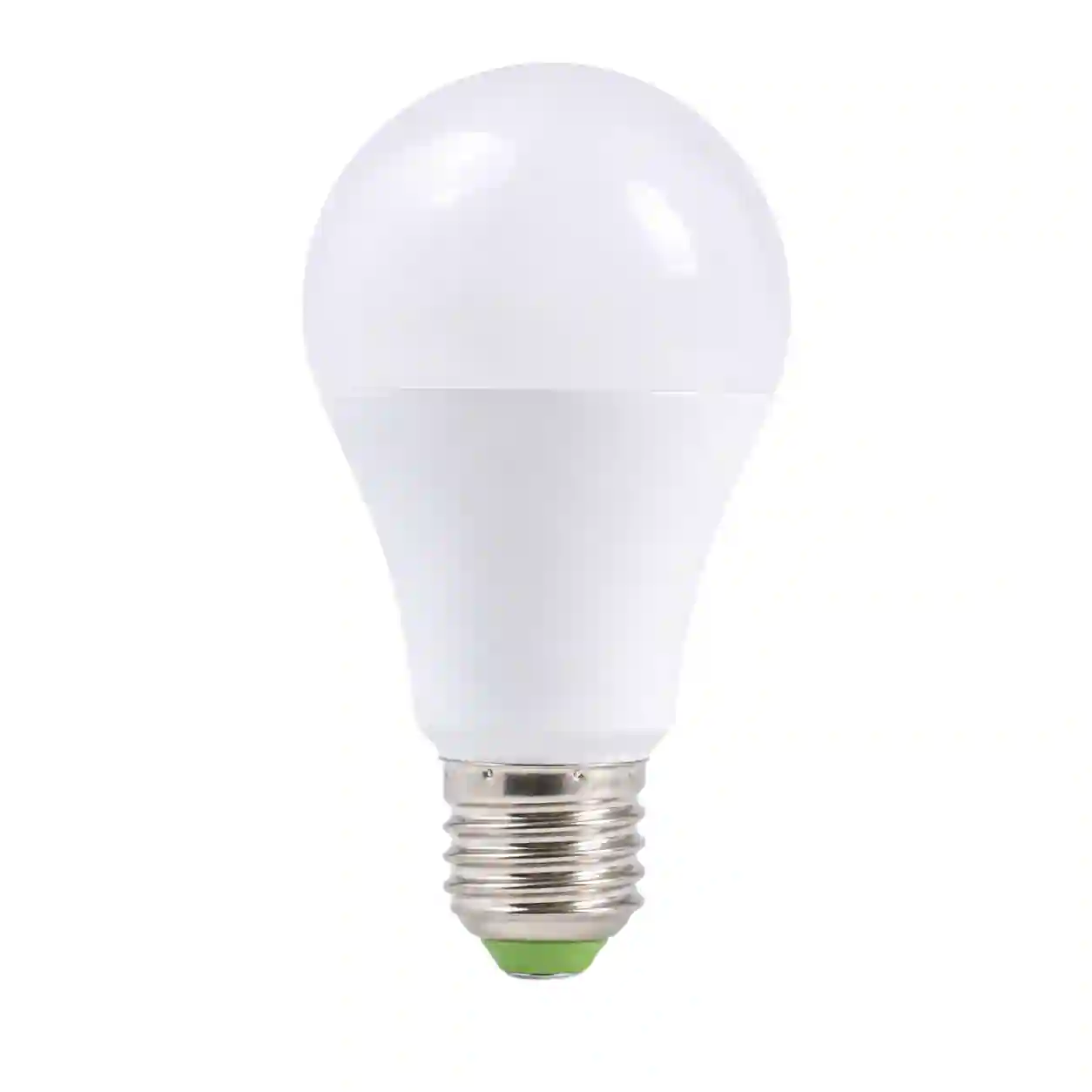 Bílá LED žárovka E27 s matnou baňkou a zelenou paticí